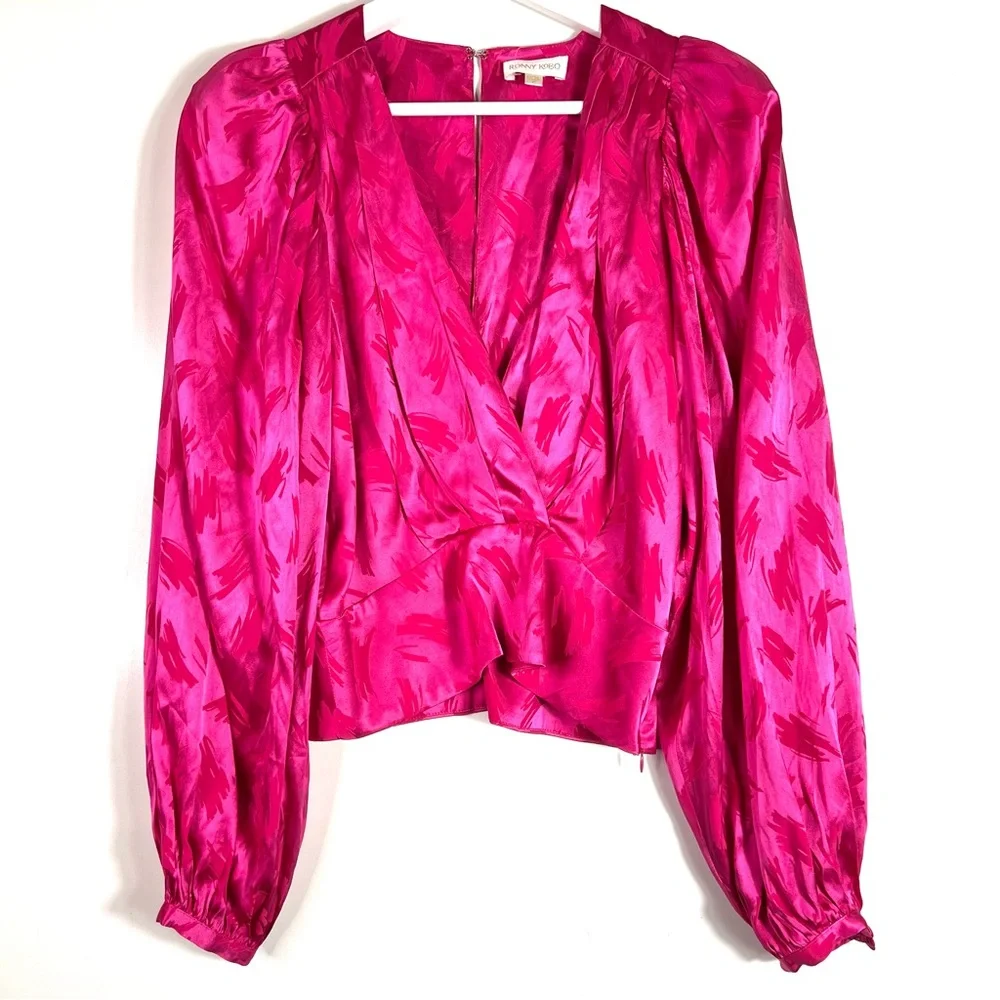 NWT Ronny Kobo Eugenia Jacquard Top Silk Blend Pink Size Small - Picture 3 of 16